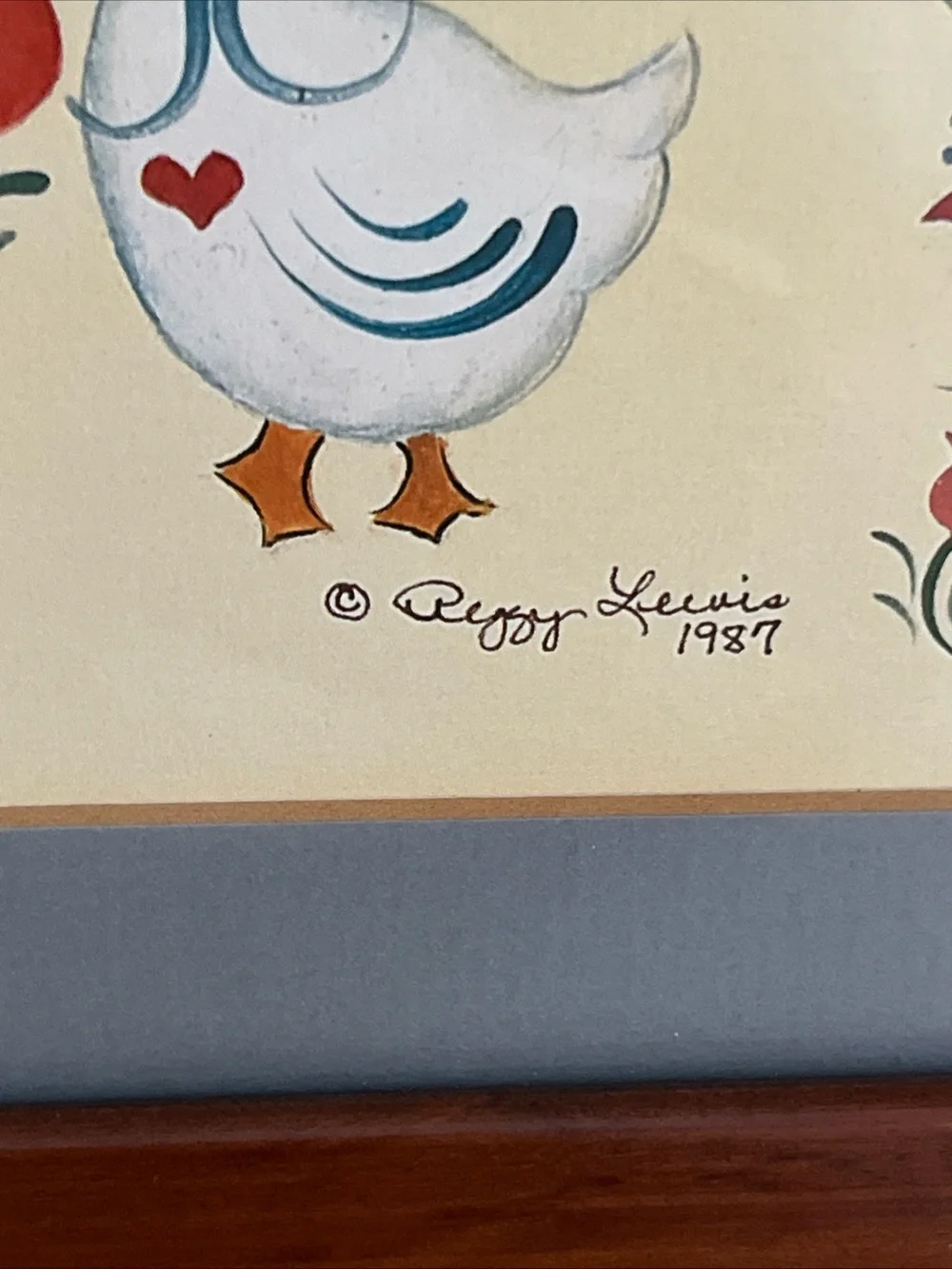 Wooden Framed Folk Art Blue Geese Welcome Friends Pennsylvania Dutch Americana